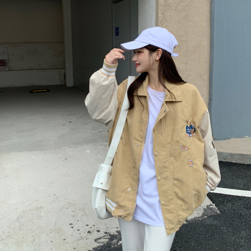 Vintage Corduroy Jacket Women's autumn and winter 2021 new Korean Hong Kong Style bear jacket baseball suit trend