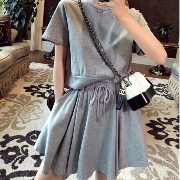 Cotton 2021 summer new short sleeve T-shirt + high waist skirt