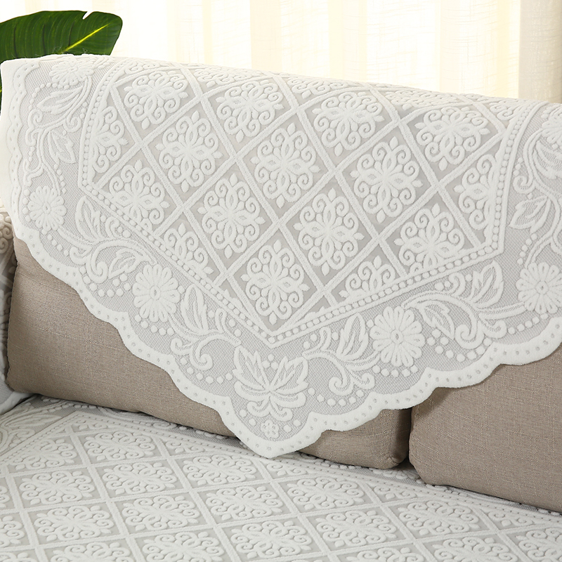 蕾丝沙发巾花边全盖布艺沙发垫四季通用三角后靠背巾米色温馨简约