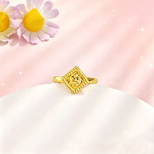 18k金菱形方块碎冰冰戒指AU750黄金色新款正品素戒送女友礼物