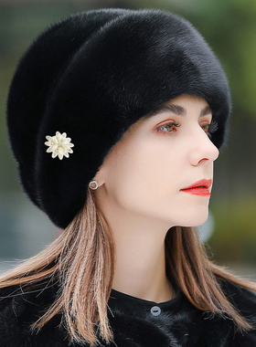 貂帽女冬季2022新款整皮水貂毛时尚礼帽加厚保暖中老年人皮草帽子