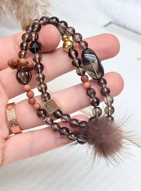 天然茶水晶手链女款双圈时尚百搭饰品礼物送女友闺蜜生日礼物