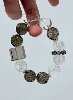 天然水晶男神16毫米手链原创设计轻奢时尚款水晶手链