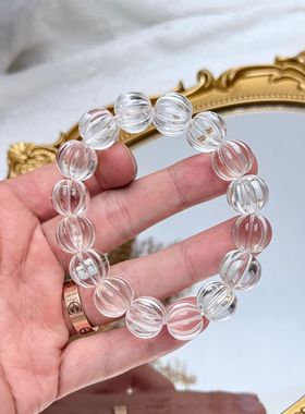 天然白水晶南瓜珠手链女款单圈时尚饰品礼物送女友闺蜜生日礼物