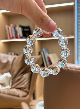 天然白水晶刻面手链女款单圈时尚饰品礼物送女友闺蜜生日礼物