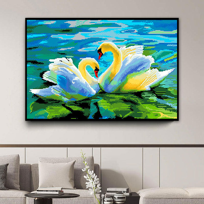 天鹅湖十字绣2023今年新款线绣满绣动物图案客厅自己绣高端油画风