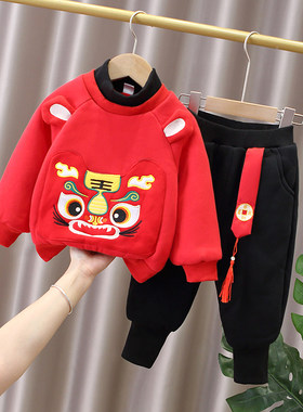 宝宝拜年服冬季婴幼儿童加绒加厚喜庆唐装上衣男童中国风过年衣服