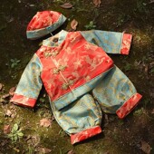 秋冬洋气婴儿生日冠衣 国风红色抓周套装 周岁礼服男宝宝春夏季 中式