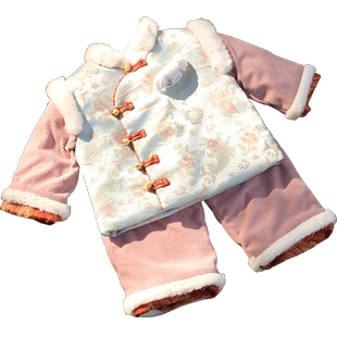 汉服冬装女童拜年服套装新年宝宝抓周岁宴礼服儿童喜庆过年服唐装