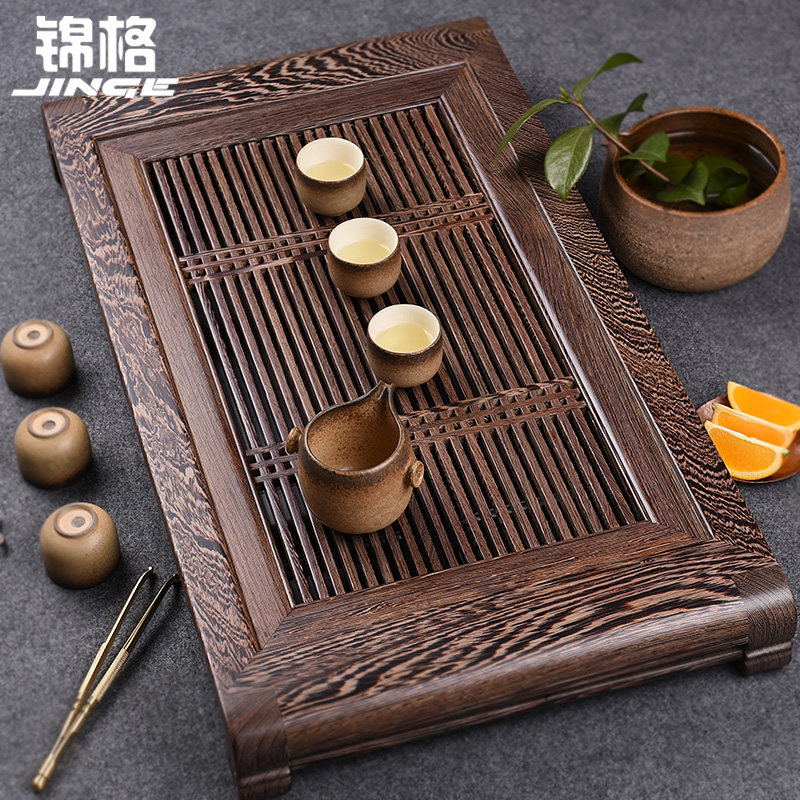 锦格鸡翅木茶盘抽屉储水式家用实木大号排水茶海功夫茶具茶台托盘