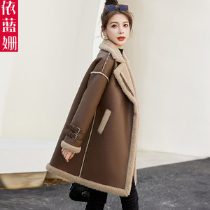 羊羔毛外套女冬季2023新款时尚中长款小个子加绒加厚皮毛一体大衣