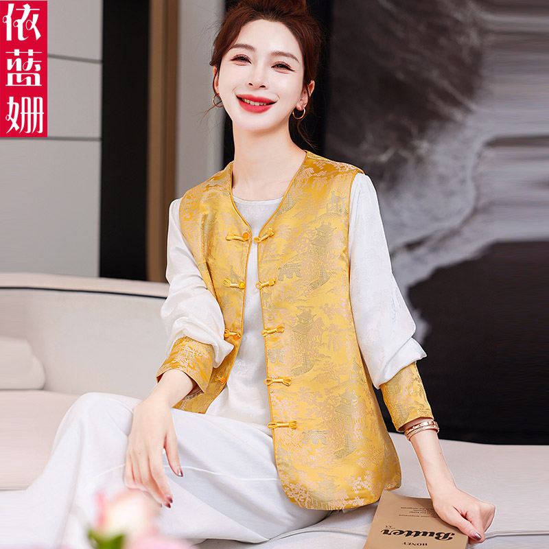 新中式国风提花马甲背心两件套女