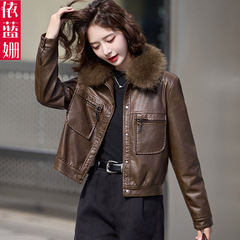 加厚皮衣外套女秋冬季气质2024新款小个子港风欧货加绒皮夹克棉服