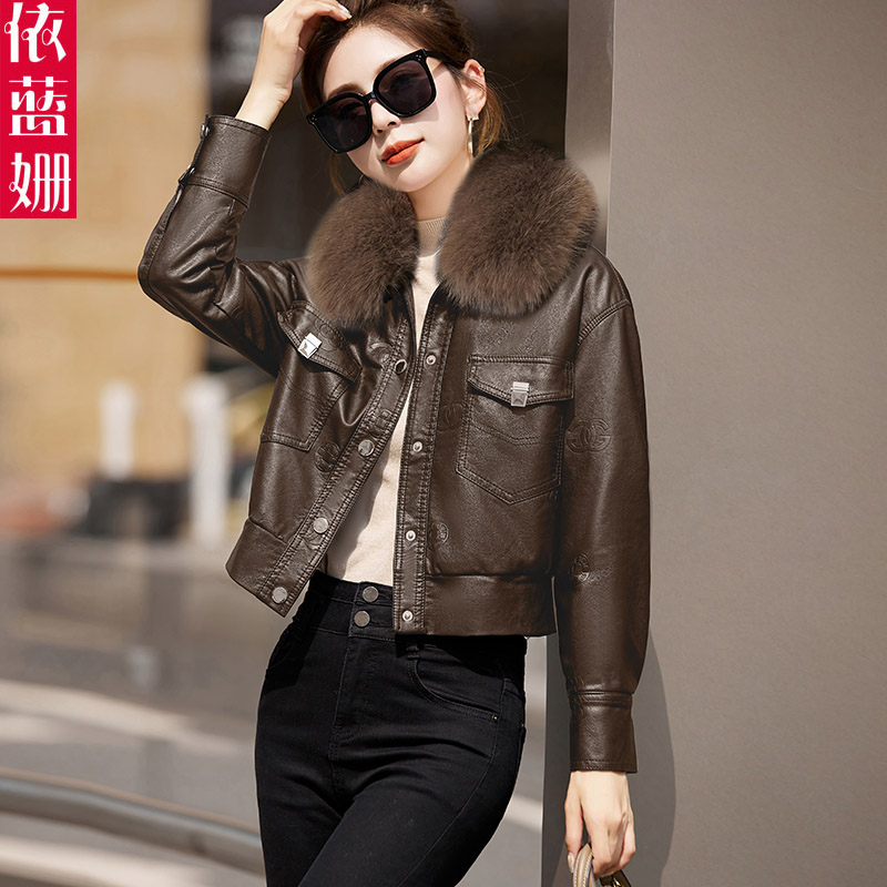 气质时尚机车服加绒皮衣短外套女