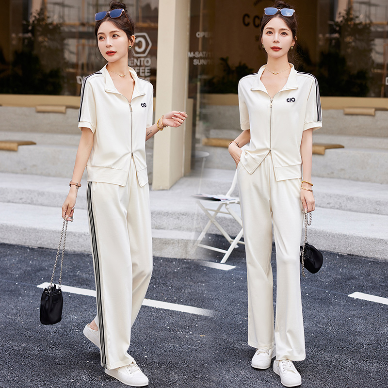 2023夏装新款高端短袖阔腿裤运动服女时尚休闲套装洋气减龄两件套