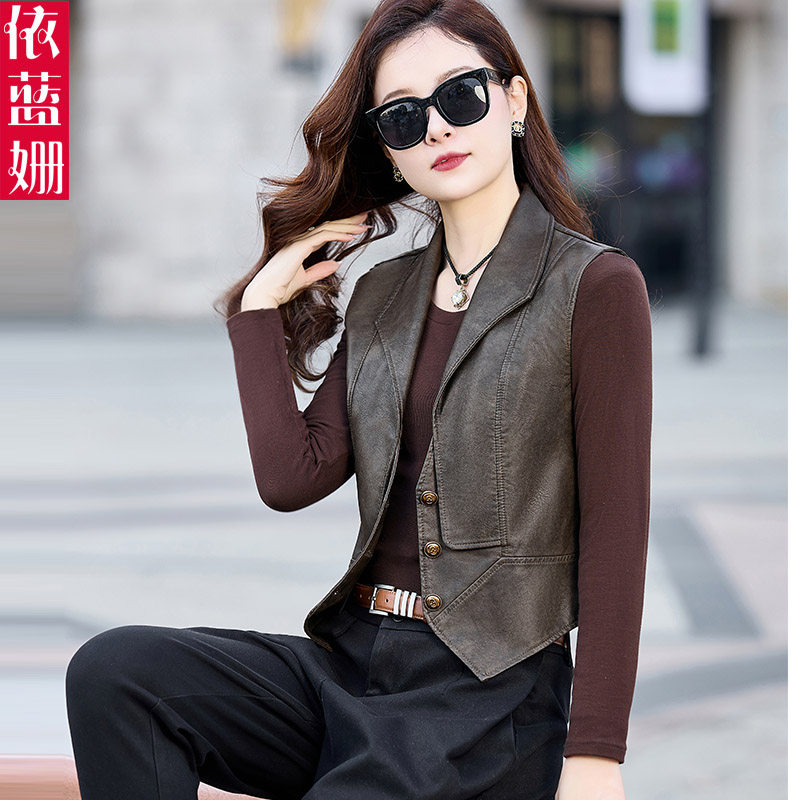 小个子皮衣马甲外套女装2024年新款春秋时尚洋气修身显瘦PU皮夹克,女装/女士精品,皮衣,淘宝优惠券,粉丝福利购,淘宝优惠卷