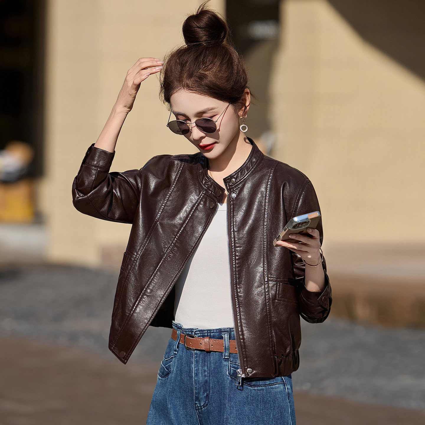 酷飒风立领皮衣外套女短款2026春季新款时尚休闲复古PU皮机车夹克