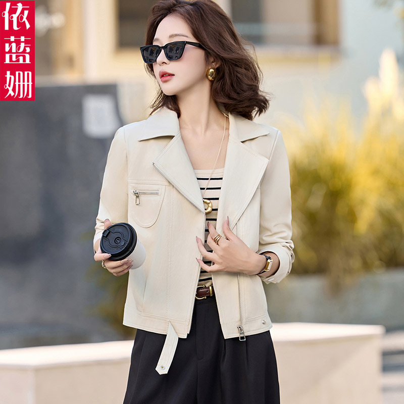 短款西装领皮衣外套女秋2025新款时尚宽松减龄酷飒风机车夹克上衣