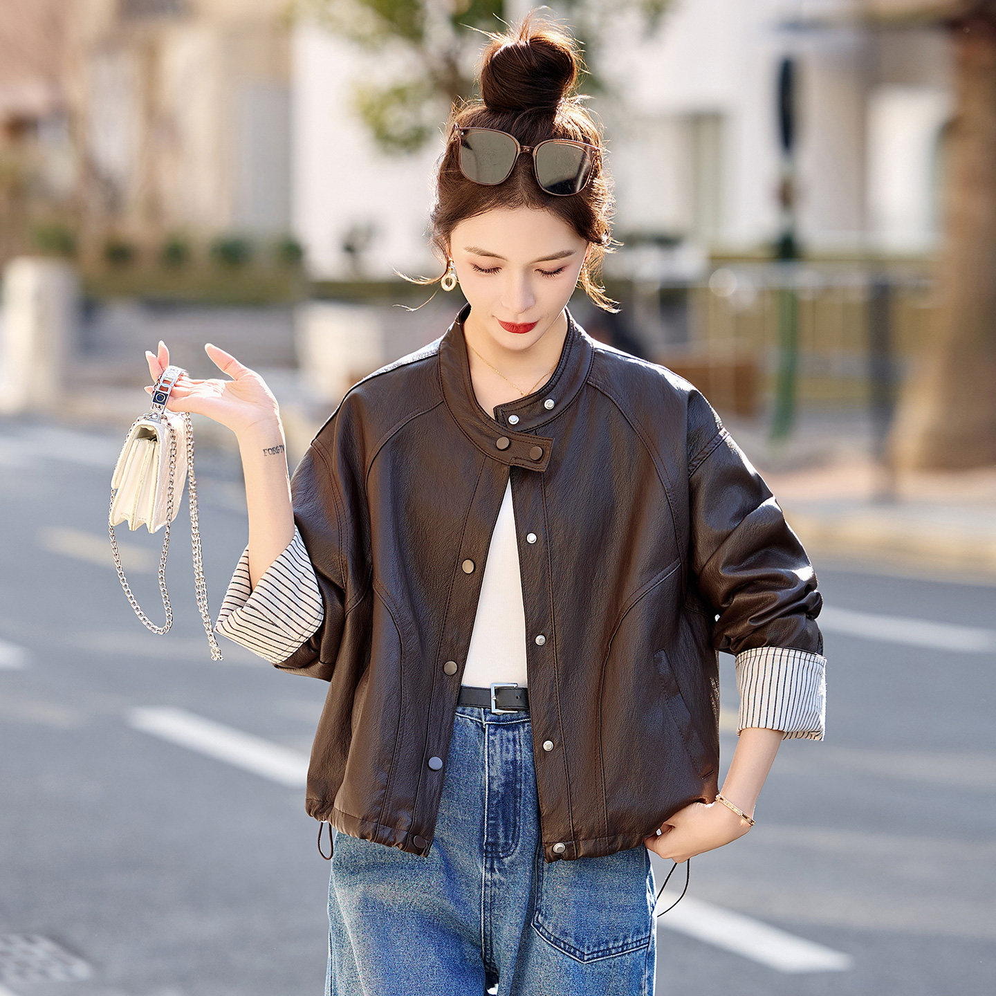 复古美拉德PU皮短外套女2026春装新款时尚韩版又酷又飒炸街小皮衣,女装/女士精品,皮衣,淘宝优惠券,粉丝福利购,淘宝优惠卷