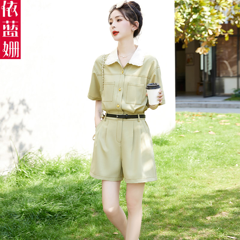 法式高级感工装连体短裤女夏季2023新款洋气减龄收腰连衣裤小个子