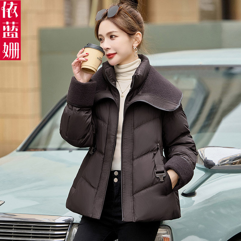 羽绒服女士冬季新款大翻领收腰显瘦气质时尚短款小个子白鸭绒外套