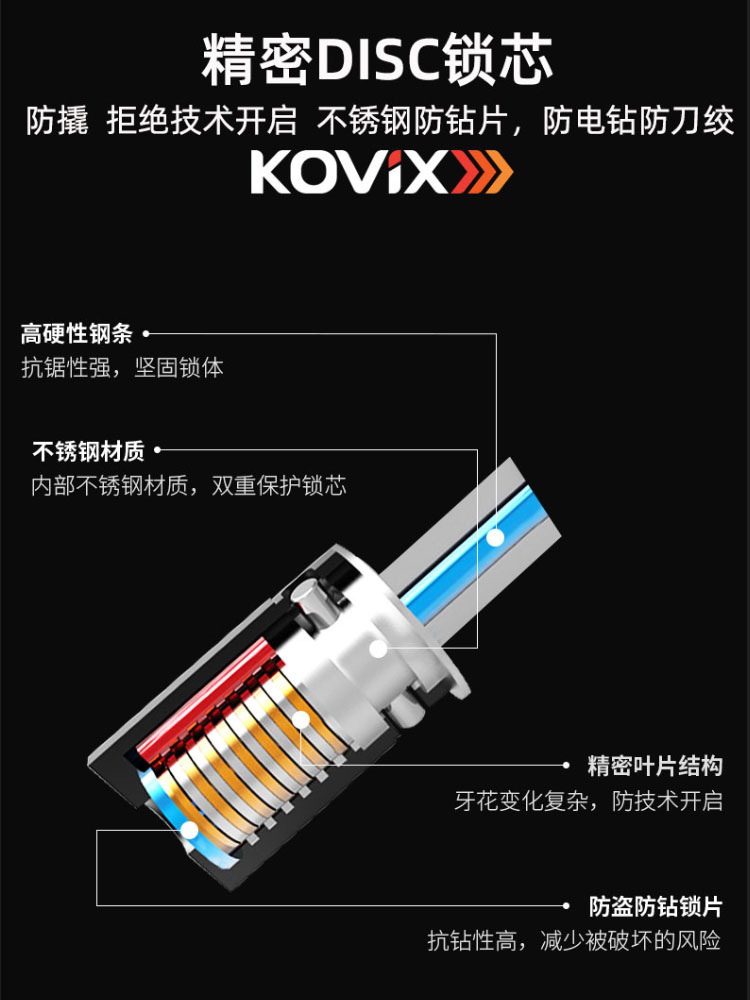 kovix碟刹锁电动车防盗锁电瓶车山地自行车刹车盘锁摩托车锁便携