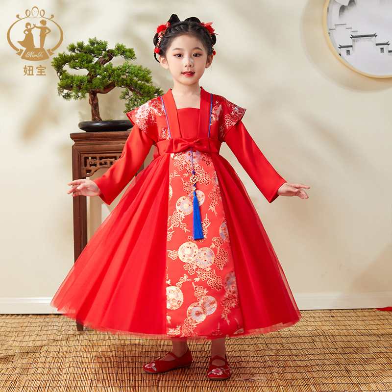 儿童汉服女童年服红色古装传统秋冬中式服装小公主新年裙流苏装饰,童装/婴儿装/亲子装,汉服,淘宝优惠券,粉丝福利购,淘宝优惠卷