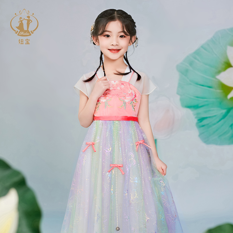 儿童汉服女童夏季传统国风超仙长款女孩中国风连衣裙薄款雪纺唐装