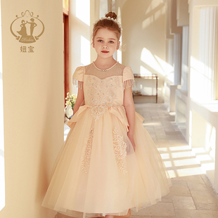 轻奢高端华丽女童礼服花童婚礼主持人缎布拖尾钢琴演奏儿童演出服