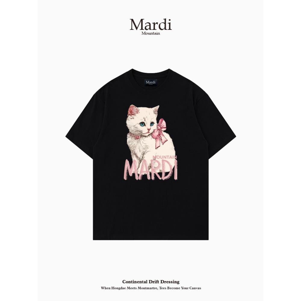 专柜授权 Mardi Mountain韩国正品2025夏新款黑白纯棉短袖女t恤