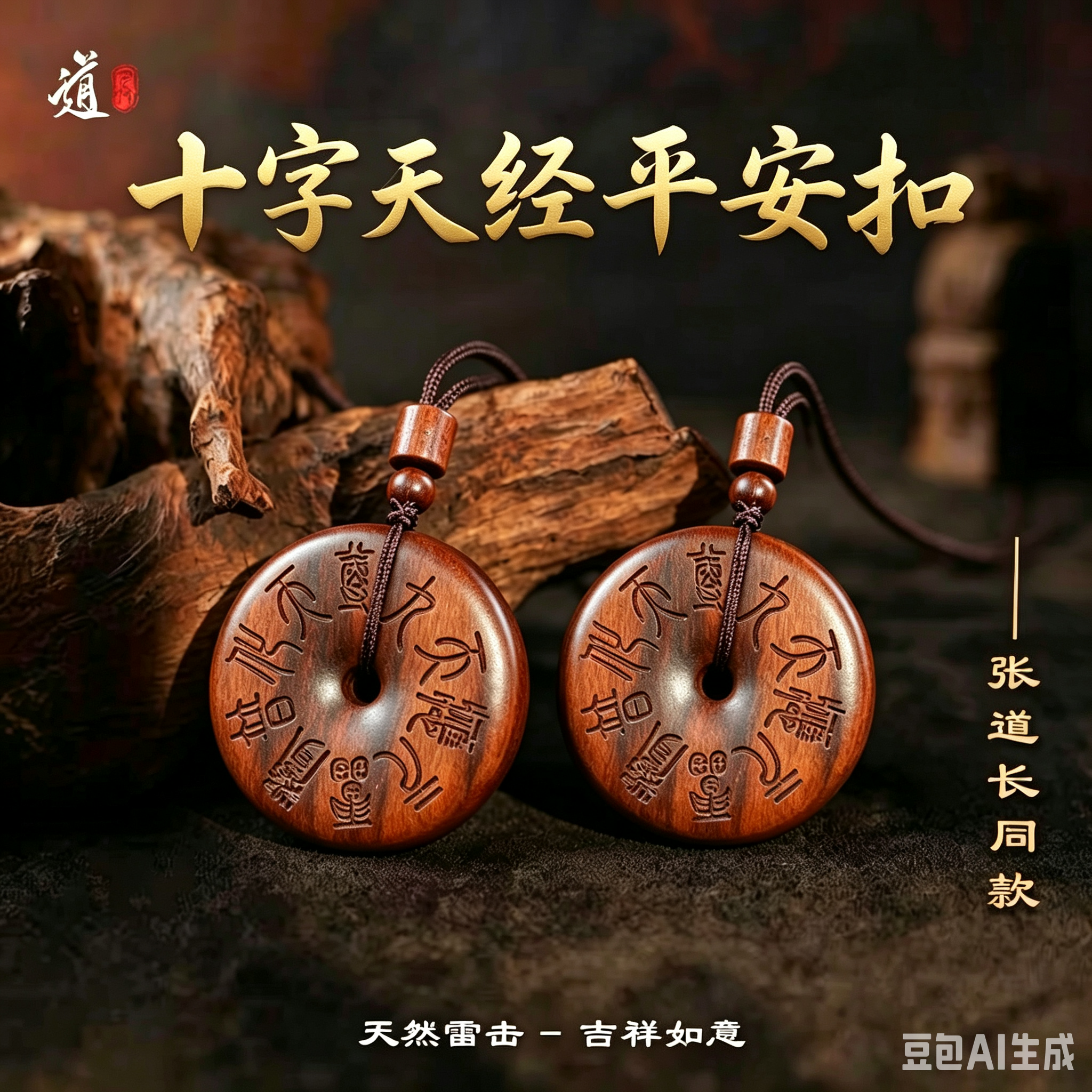 龙虎山天师府直发雷击枣木十字天经平安扣吊坠挂件牌道家饰品
