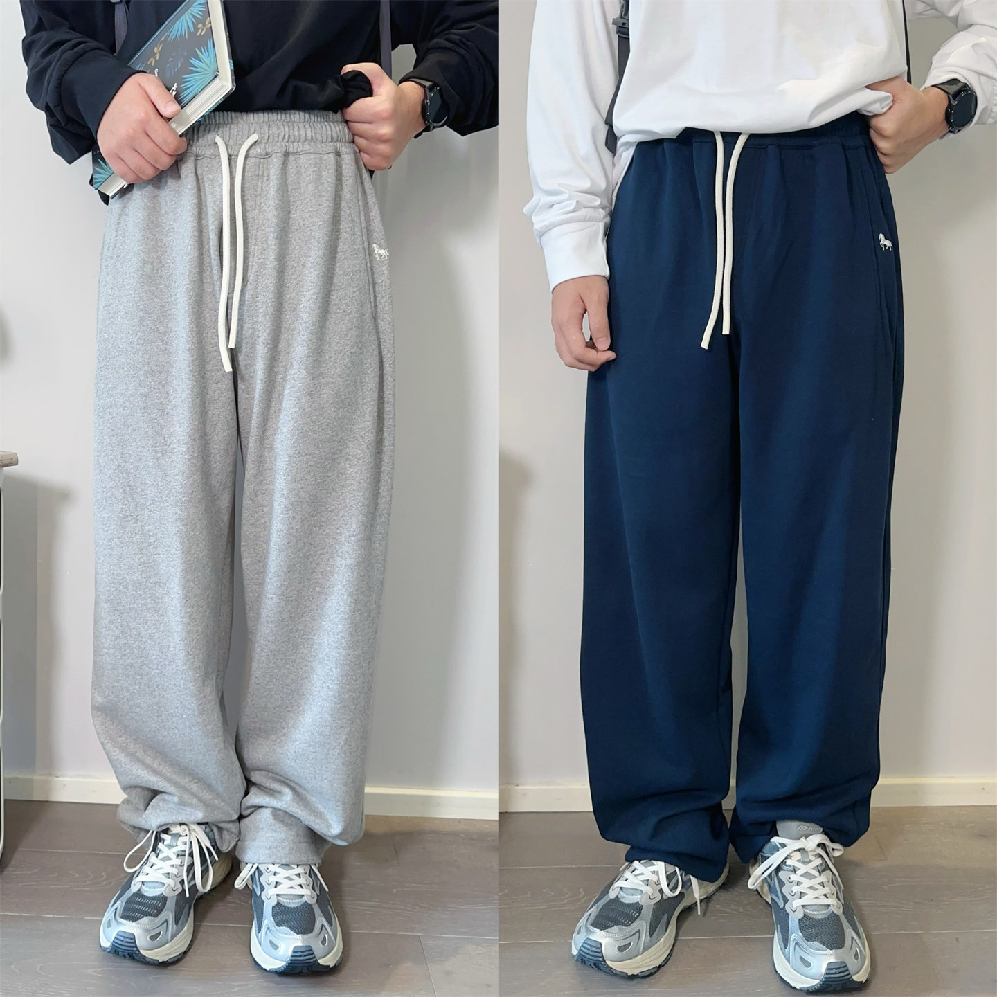 青少年春秋季小马刺绣毛圈卫裤初高中生男大童宽松休闲运动长裤潮