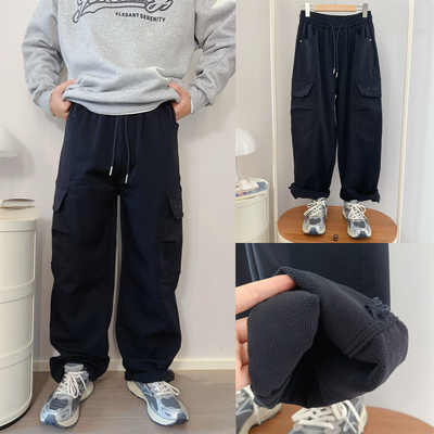 青少年一体绒工装裤男童加绒长裤