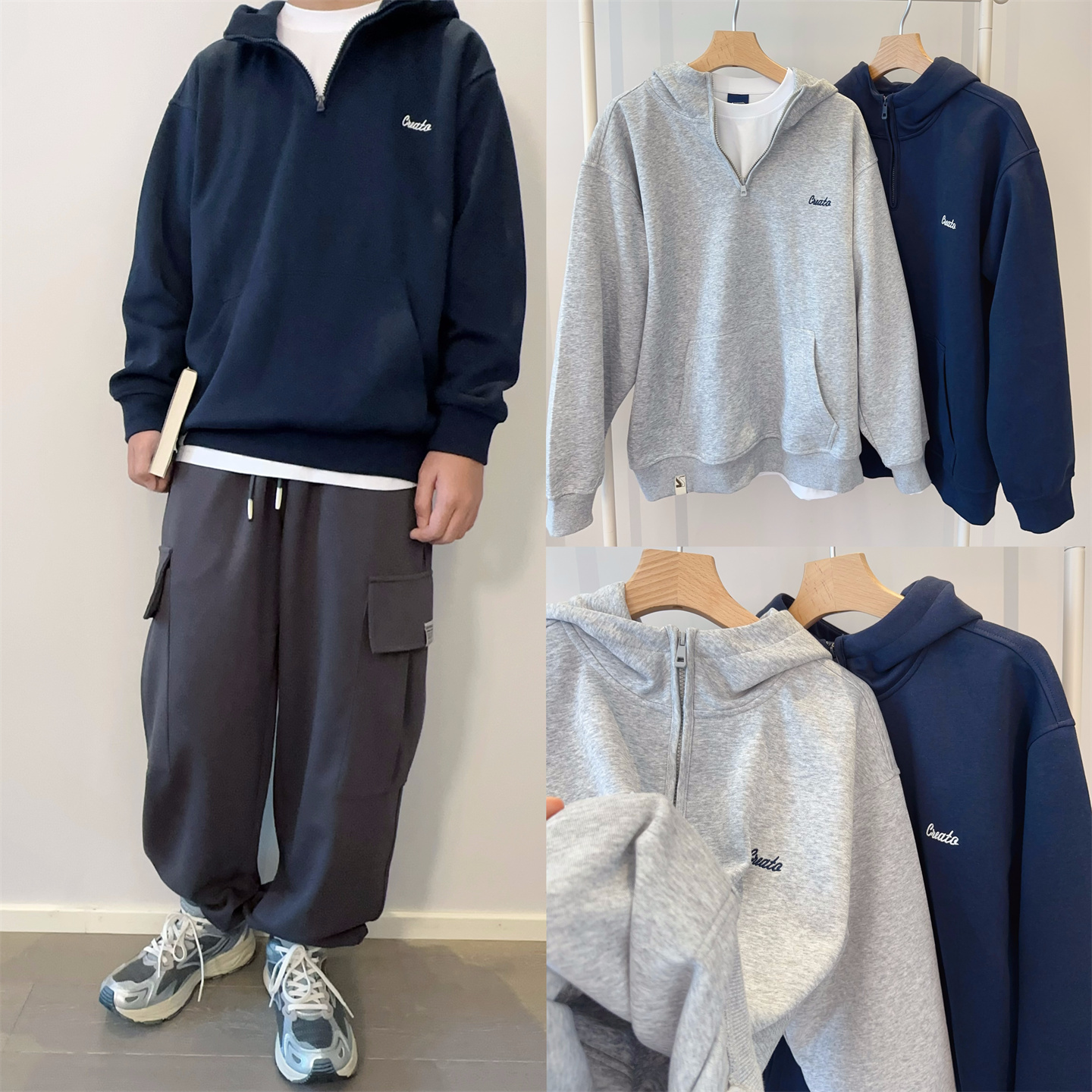 男童连帽卫衣青少年半拉链帽衫潮