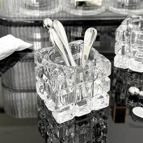 透明面霜挖取勺收纳盒镜柜面膜勺子桌面护肤品眼霜按摩挑棒收纳架