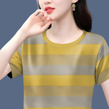 清仓捡漏~2025新款妈妈装夏季短袖圆领打底衫遮肚显瘦T恤女上衣潮