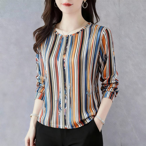 清仓捡漏~时髦圆领长袖打底衫女2025春秋新款遮肚子大花T恤上衣