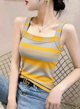断码捡漏~夏季条纹女装专柜高档吊带上衣背心修身遮肉百搭上衣潮