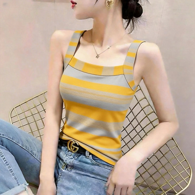 断码捡漏~夏季条纹女装专柜高档吊带上衣背心修身遮肉百搭上衣潮