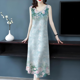 背心吊带中长款 断码 印花减龄遮肚妈妈装 2025夏新款 连衣裙女 时尚