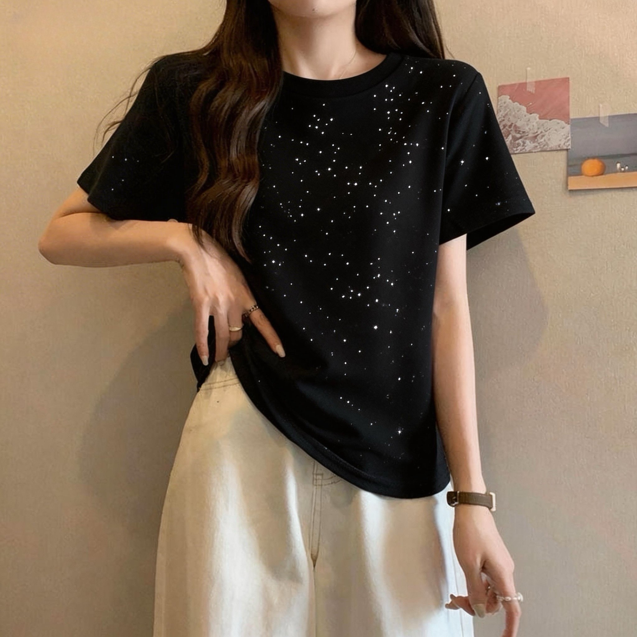 洋气满天星2026新款夏季短袖时尚T恤显瘦百搭打底小衫女修身上衣