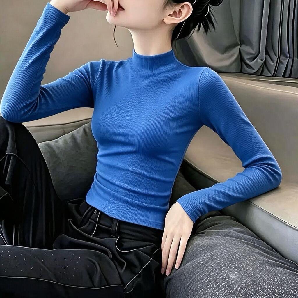 冰丝长袖半高领修身打底T恤女