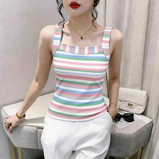 断码捡漏~夏季条纹女装专柜高档吊带上衣背心修身遮肉百搭上衣潮