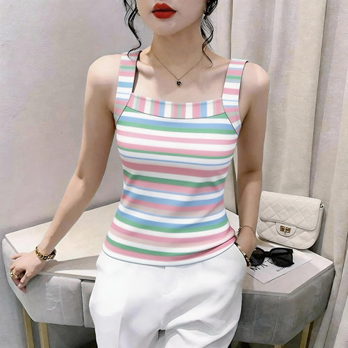 断码捡漏~夏季条纹女装专柜高档吊带上衣背心修身遮肉百搭上衣潮