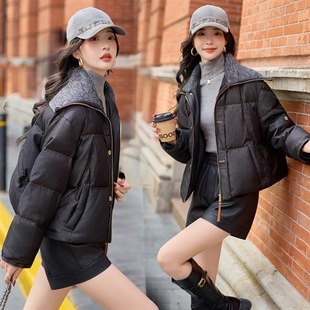 拉链拼接毛线领羽绒服90%白鸭绒 时尚 韩系羽绒外套女2025冬装 新款