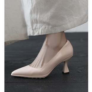 尖头细跟真皮运动底宴会单鞋 女新款 7cm全羊皮高跟鞋 Kmeizu不累脚