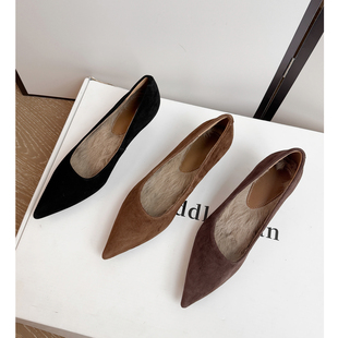 Kmeizu不累脚~4.5cm细中跟加绒高跟鞋女律政商务静音真皮尖头单鞋