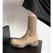 Kmeizu显瘦 4cm厚底短靴女秋冬针织连袜弹力靴户外休闲骑士靴两穿