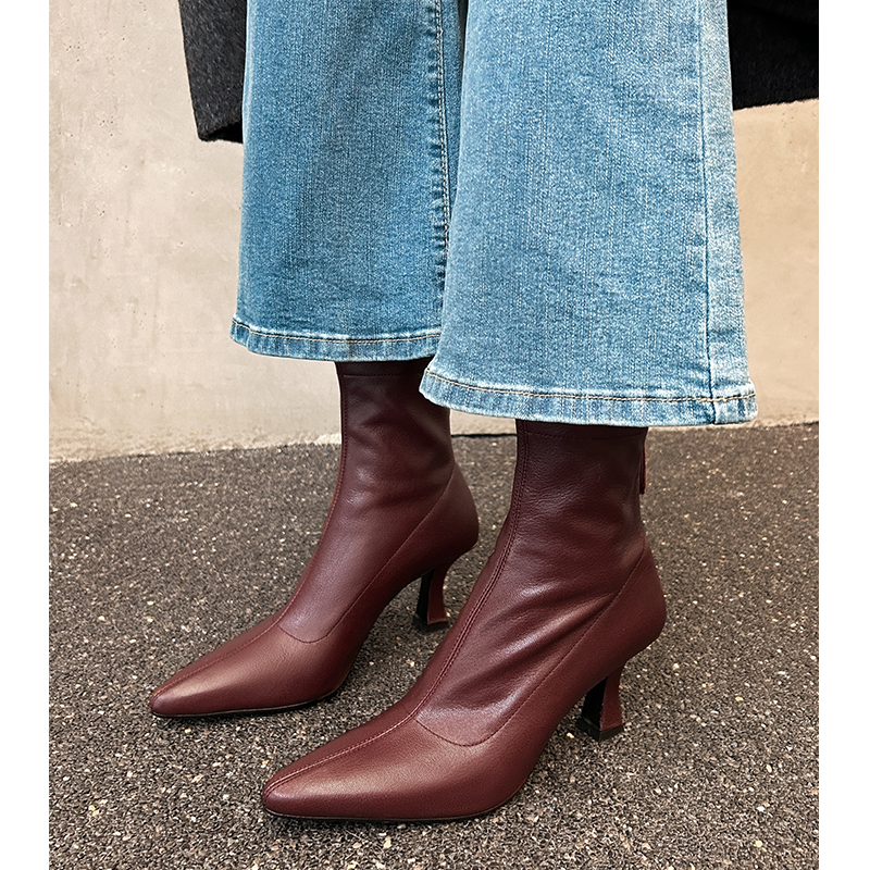 尖头优雅显瘦短靴瘦瘦高跟靴