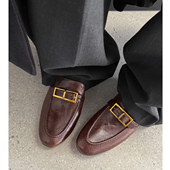 4cm粗跟乐福鞋 女新款 金属扣小皮鞋 Kmeizu巨软 中跟老钱风百搭单鞋